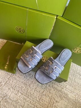 Tory Burch Denim Suede INES Slide Sandals
